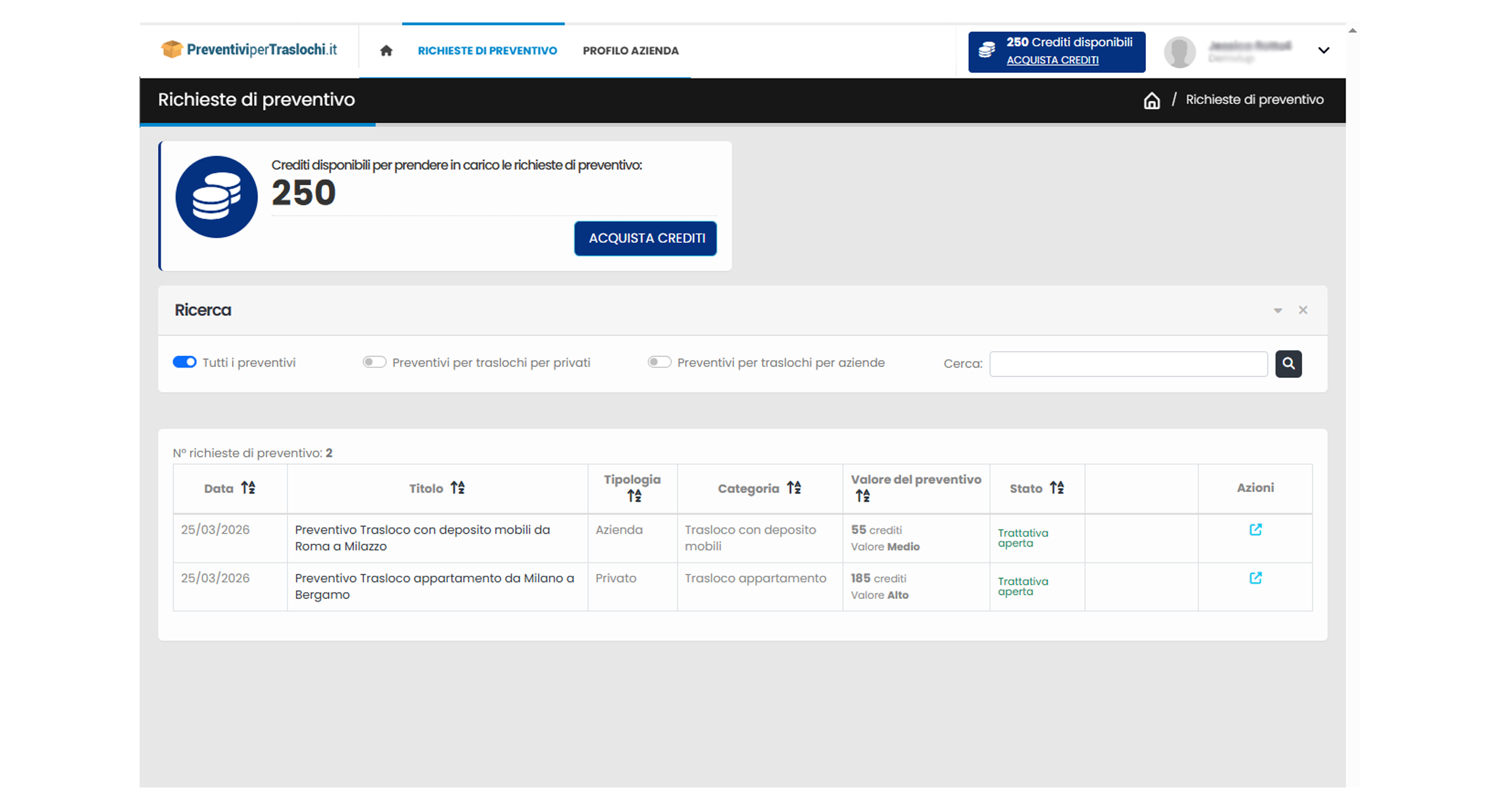 Preventivi per traslochi